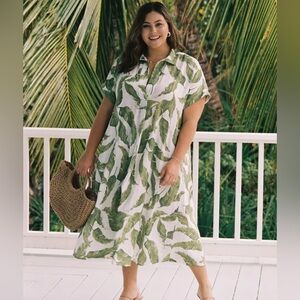 Torrid Belle Isle Tropical Leaf Print Button-Front Midi Dress
